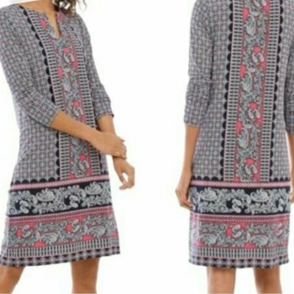 J Jill Paisley Print Long Sleeve Rayon Knit Dress Size Medium